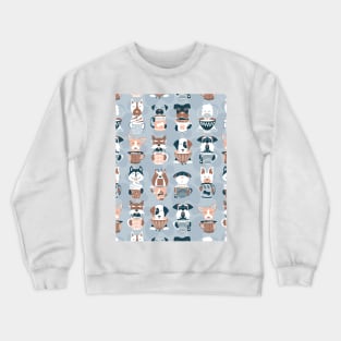 Doggie Coffee and Tea Time 2 // pattern // pastel blue background Crewneck Sweatshirt